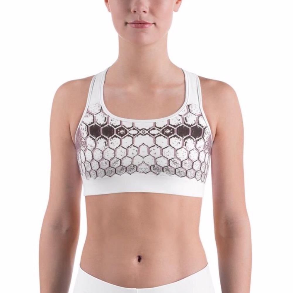 Ventcri White Snakeskin Wide Band Sports Bra